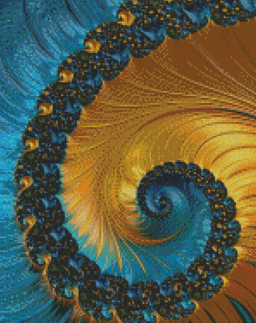 Gold And Blue Fractal Diamond Painting Art