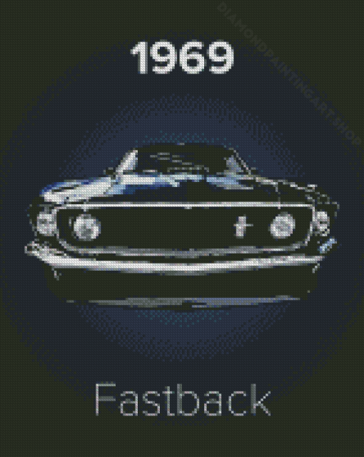 Illustration 1969 Ford Mustan Fastback Diamond Painting Art