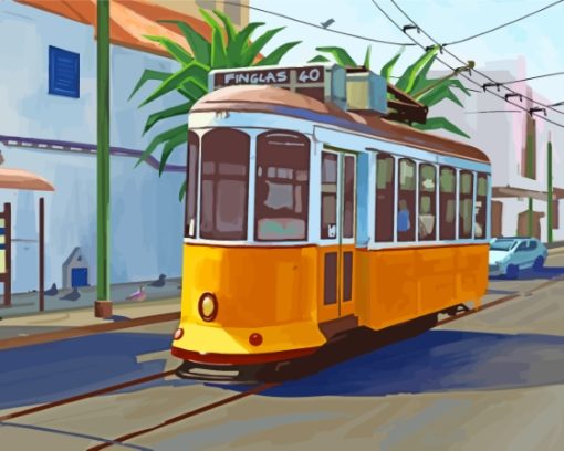 Lisbon Tram Illustration Diamond Painting Art