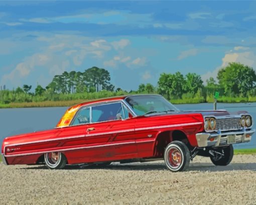 Red 64 Chevrolet Impala Car Diamond Painting Art