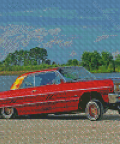 Red 64 Chevrolet Impala Car Diamond Painting Art
