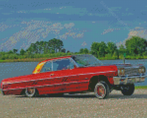 Red 64 Chevrolet Impala Car Diamond Painting Art