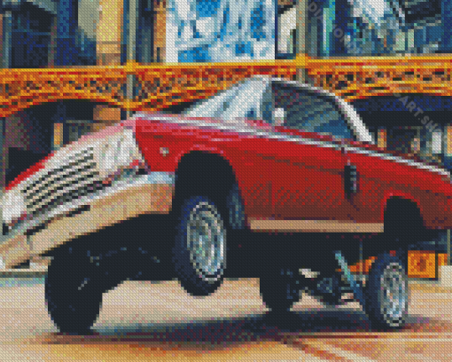 Red Low Rider Car Diamond Painting Art