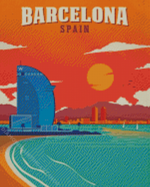 Spain Barcelona Beach Poster Diamond Painting Art