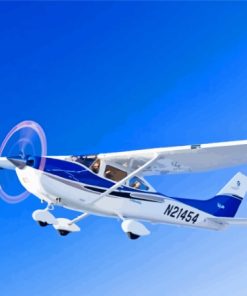 White And Blue Cessna 182 Airplane Diamond Painting Art