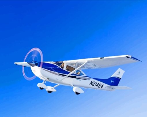 White And Blue Cessna 182 Airplane Diamond Painting Art