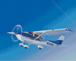 White And Blue Cessna 182 Airplane Diamond Painting Art
