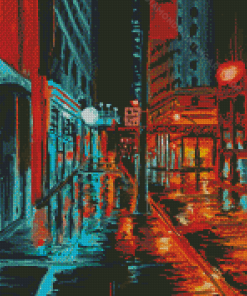 Abstract Rainy City At Night Diamond Painting Art