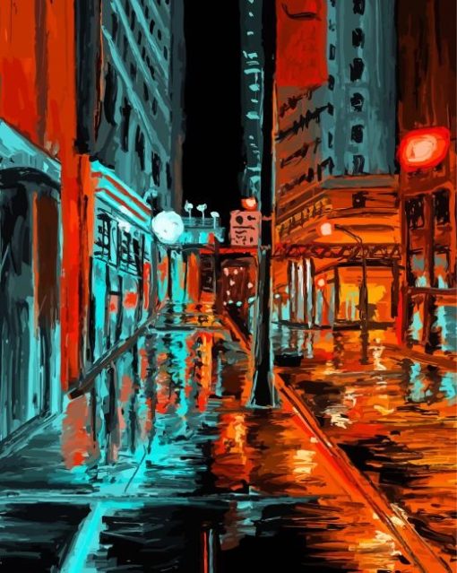 Abstract Rainy City At Night Diamond Painting Art