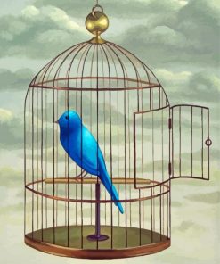 Blue Parakeet In Cage Diamond Painting Art