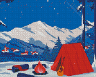 Camping In Snow Diamond Painting Art