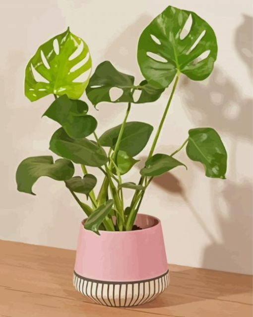 Green Plant In Pink Vase Diamond Painting Art