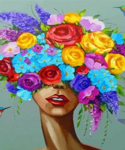 Lady With Colorful Flower Hair Diamond Painting Art