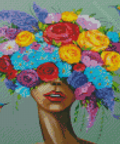 Lady With Colorful Flower Hair Diamond Painting Art