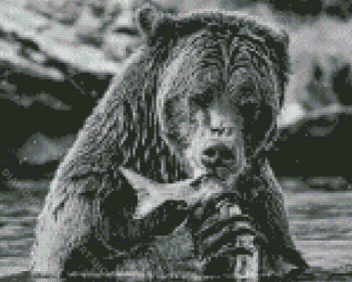 Bear Eating Fish In Water Diamond Painting Art