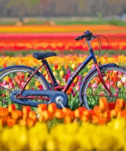 Bicycle And Tulips Flowers Diamond Painting Art