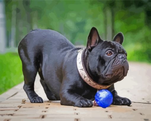 Black French Bulldog Playing With Ball Diamond Painting Art