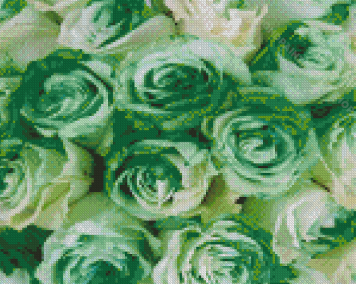 Green And White Flowers Roses Diamond Painting Art