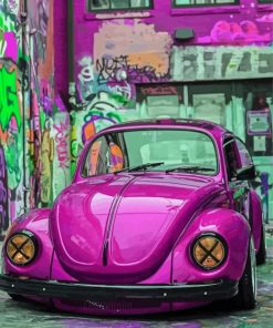 Purple Volkswagen Beetle Car Diamond Painting Art