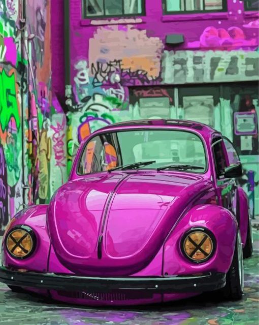 Purple Volkswagen Beetle Car Diamond Painting Art