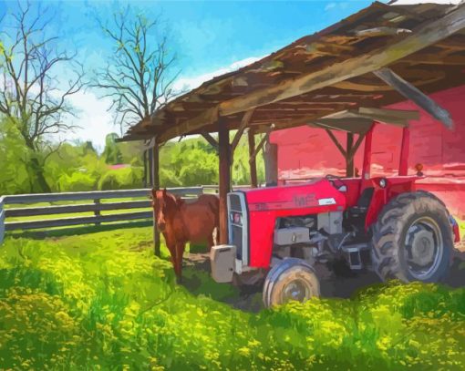 The Massey Ferguson Tractor In Farm Diamond Painting Art