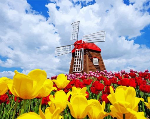 Tulpen En Molen Diamond Painting Art