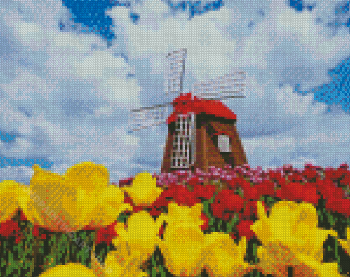 Tulpen En Molen Diamond Painting Art