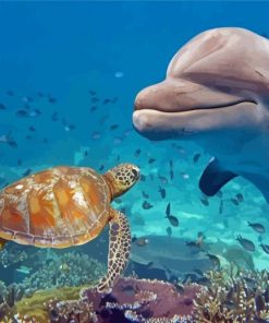 Turtle And Dolphin Diamond Painting Art