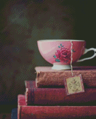 Vintage Books With Tea Cup Diamond Painting Art