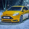 Yellow Ford Focus In The Snow Diamond Painting Art