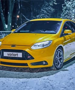 Yellow Ford Focus In The Snow Diamond Painting Art