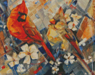 Abstract Cardinals Couple Diamond Painting Art