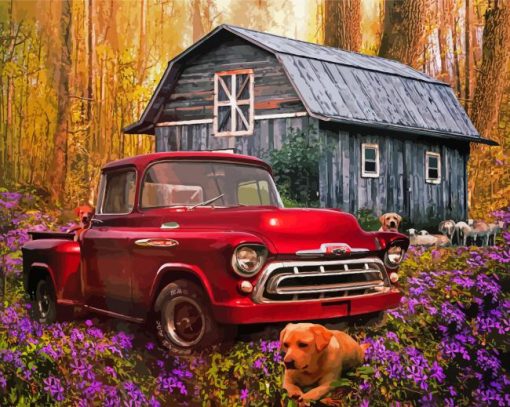 Aesthetic Old Red Truck Diamond Painting Art