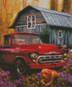 Aesthetic Old Red Truck Diamond Painting Art