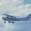 Flying Cessna 182 Airplane White And Blue Diamond Painting Art