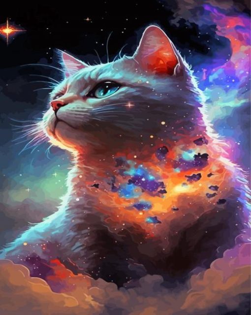 Galaxy White Cat Diamond Painting Art