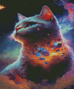 Galaxy White Cat Diamond Painting Art