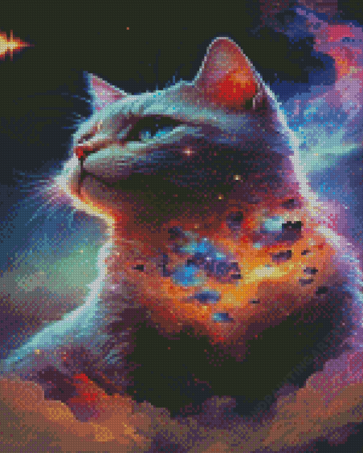 Galaxy White Cat Diamond Painting Art