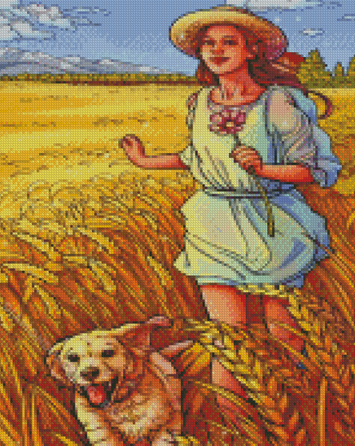 Girl And Her Golden Retriever Diamond Painting Art