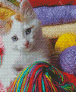 Kitten With Yarns Balls Diamond Painting Art
