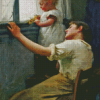 Vintage Mother And Daughter Looking Out The Window Diamond Painting Art