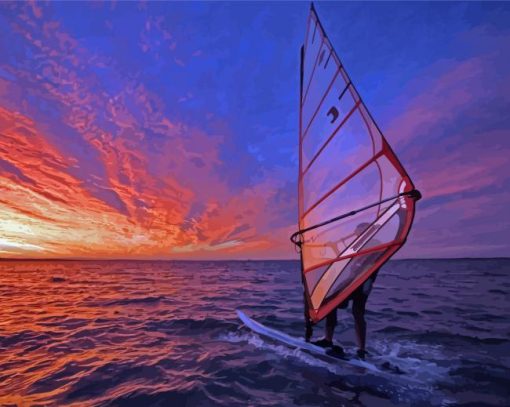 Windsurfer Sunset Scene Diamond Painting Art