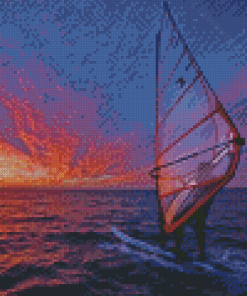 Windsurfer Sunset Scene Diamond Painting Art