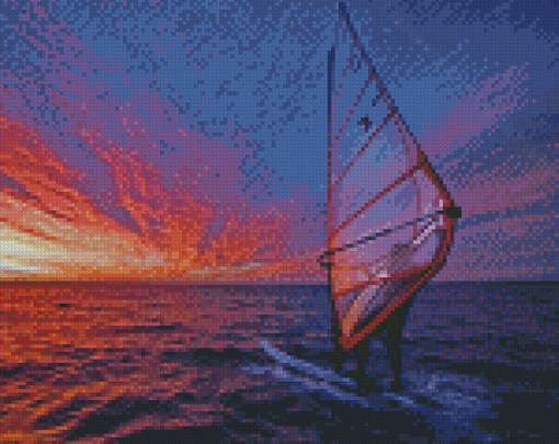 Windsurfer Sunset Scene Diamond Painting Art