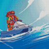 2 People On Jet Ski Illustration Diamond Painting Art