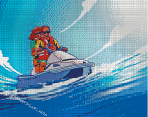 2 People On Jet Ski Illustration Diamond Painting Art