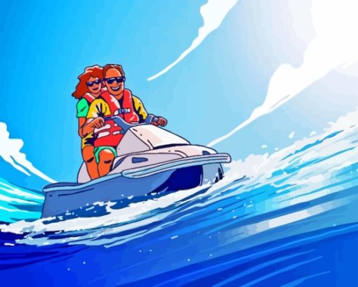 2 People On Jet Ski Illustration Diamond Painting Art