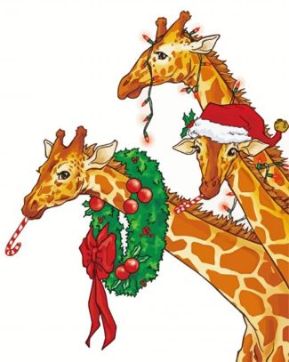 Aesthetic Christmas Giraffes Diamond Painting Art