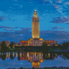 Baton Rouge State Capitol Water Reflection Diamond Painting Art