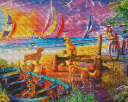 Dogs In The Beach Diamond Painting Art